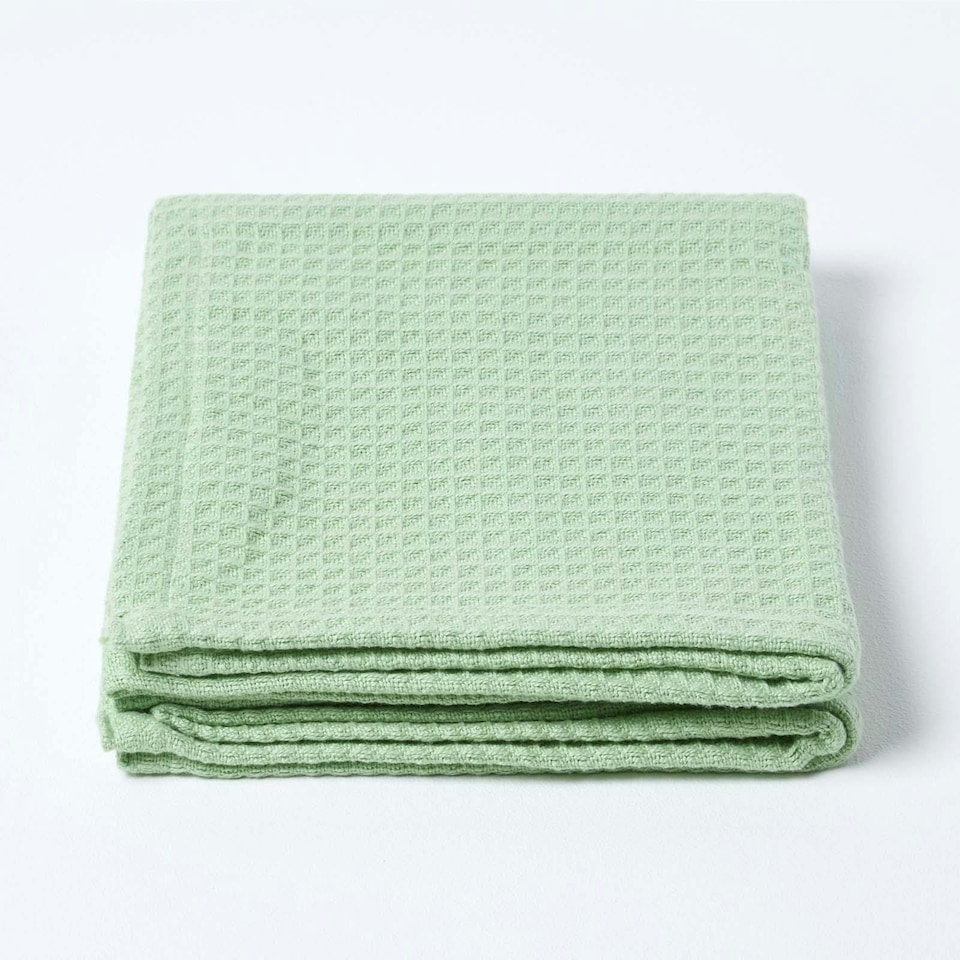 image 1 of Homescapes Organic Cotton Waffle Baby Blanket Sage Green - 90 x 112 cm