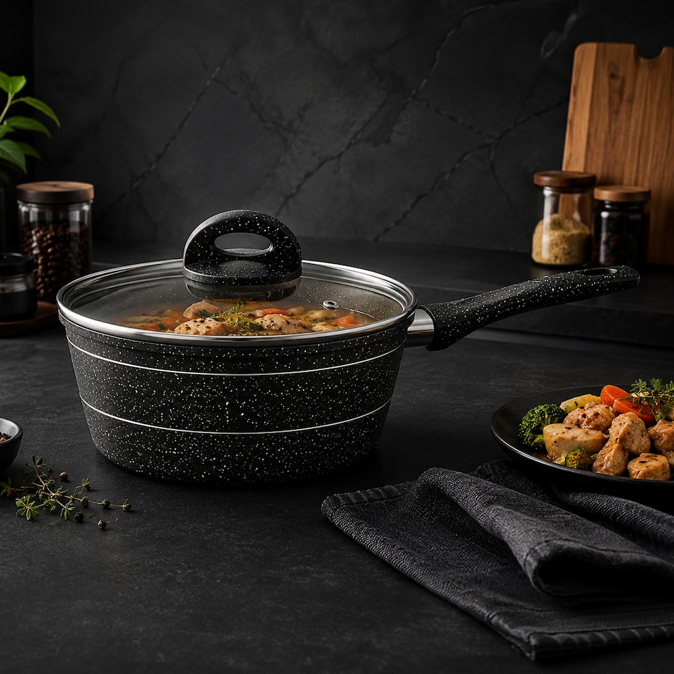 image 1 of ROYALFORD 20Cm Saucepan Induction Safe Sauce Pot with Tempered Glass Lid
