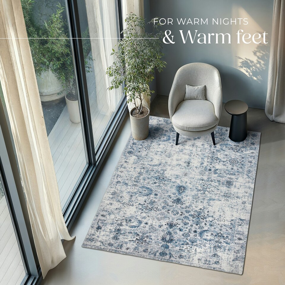 image 1 of Vintage Rug Amara - faded design, machine washable, short pile & non-slip underside Blue | 274 x 200 cm