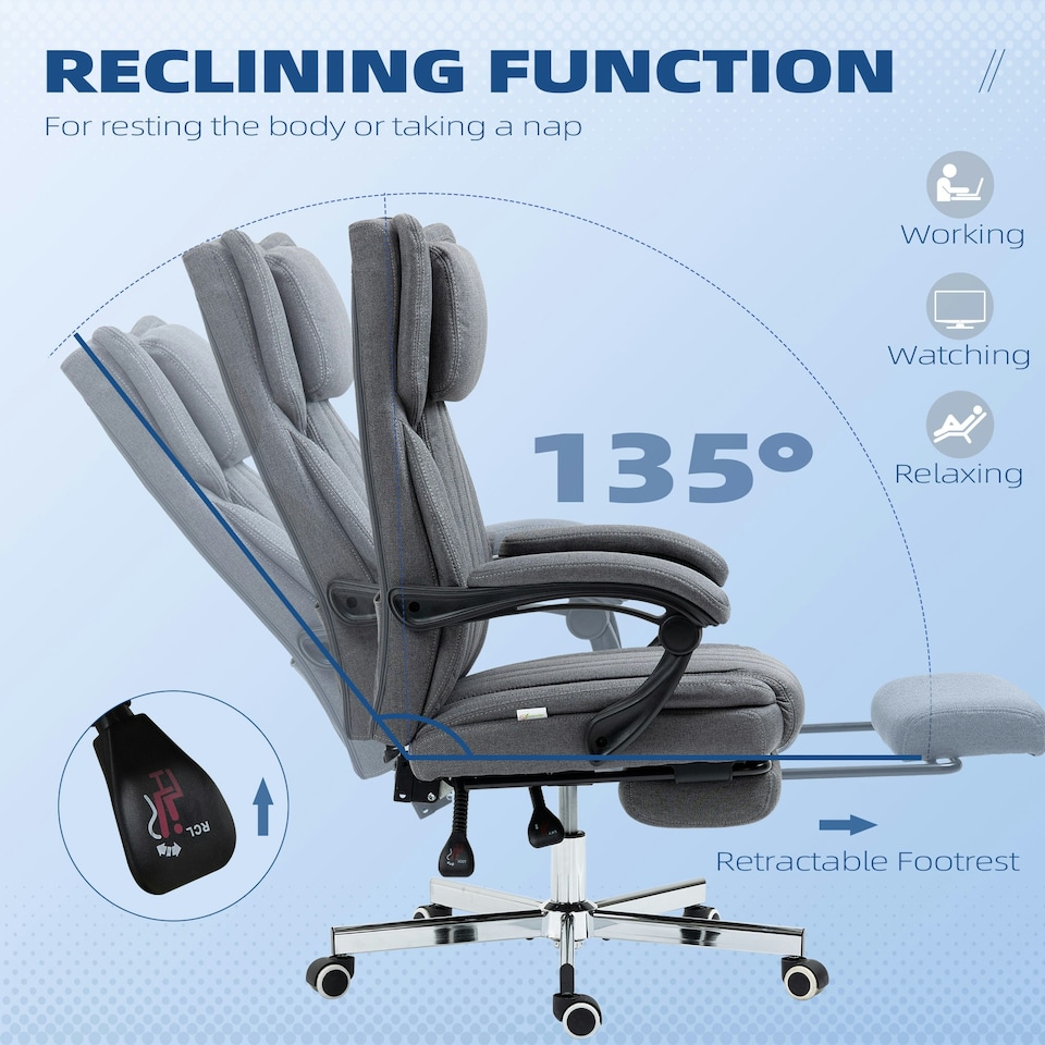 image 1 of HOMCOM Executive Office Chair Reclining Office Chair with Headrest Dark Grey