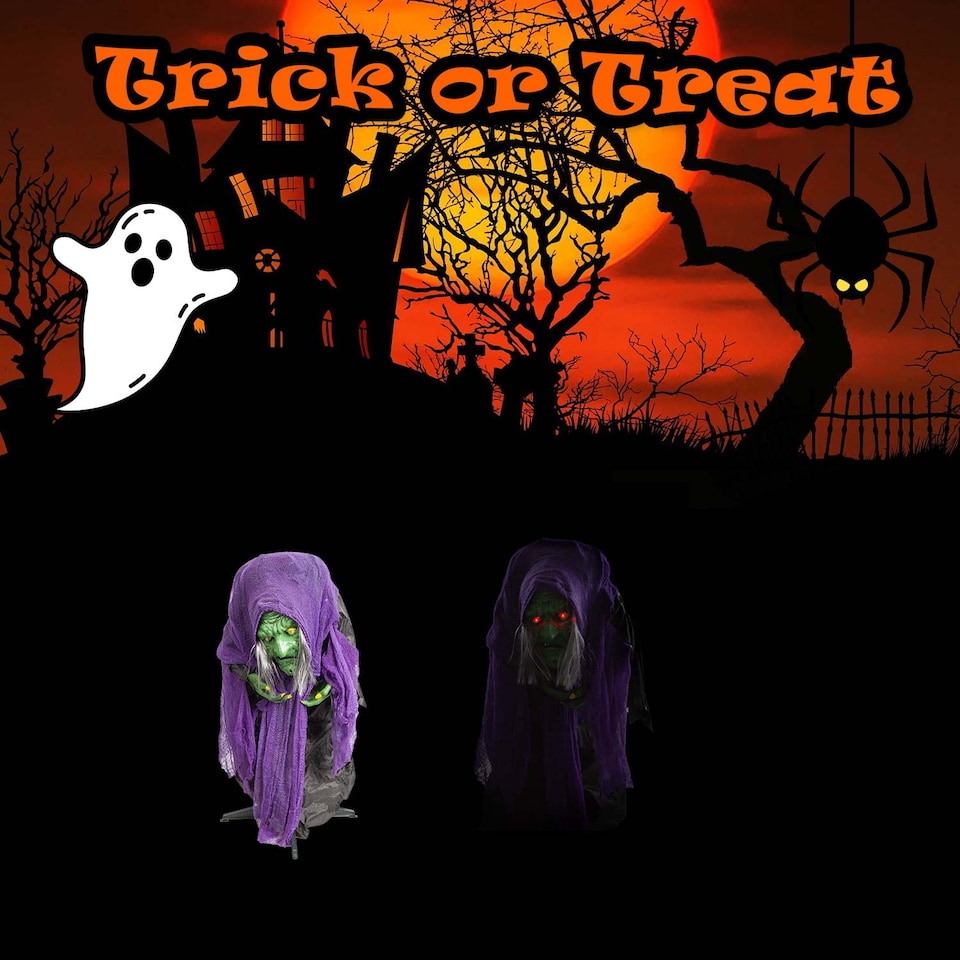 image 1 of vfm-estore Halloween Animated Witch Decoration, 91 x 25 cm, Purple