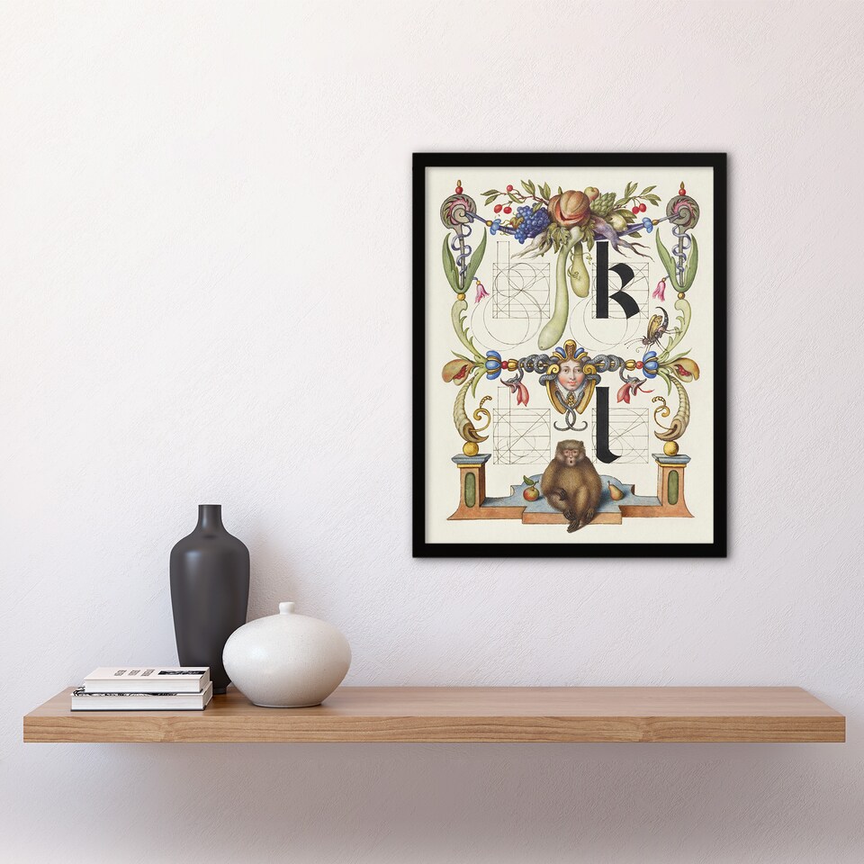 image 1 of Pictorial Letter Guide K and l Calligraphy Framed Wall Art Print 12X16"