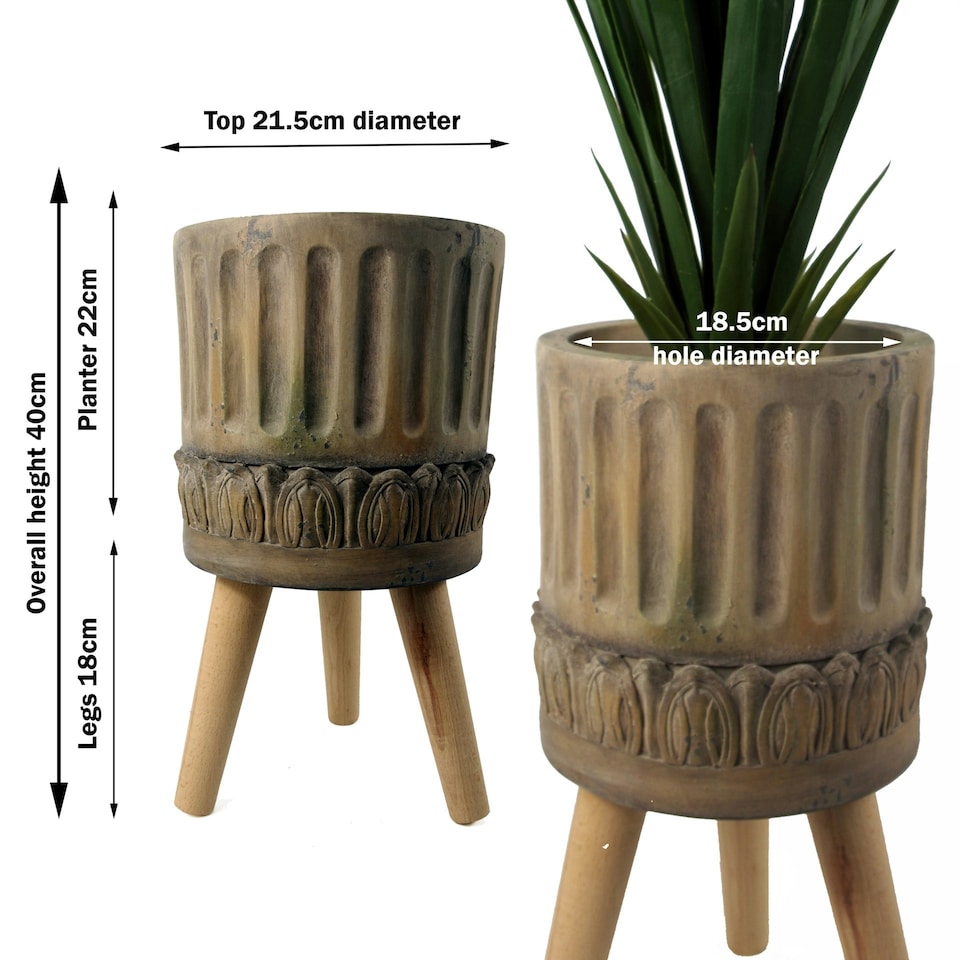 image 1 of Ridged Composite Planter with Stand Brown