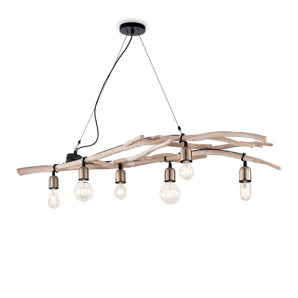 image 1 of Driftwood 6 Light Pendant Bar Light Wood, E27
