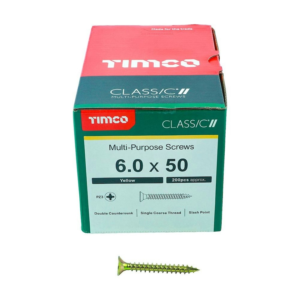 image 1 of Timco - Classic Multi-Purpose Screws - PZ - Double Countersunk - Yellow (Size 6.0 x 50 - 200 Pieces)