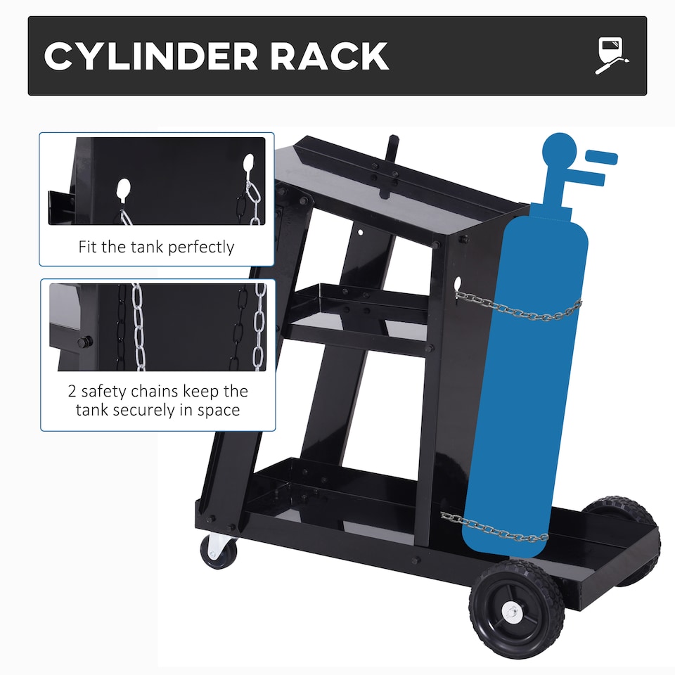 image 1 of DURHAND Welding Cart Welder Trolley Garage for Gas Bottles w  Safety Chain, Wheels, Black