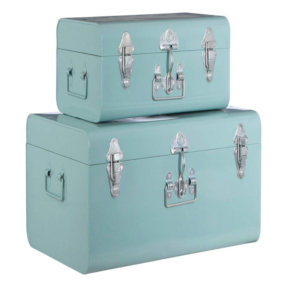 image 1 of Interiors by Premier Green Metal Storage Trunk Set, Set of 2 Metal Trunks, Small and Big Storage Trunk, Decorative Storage Trunks Green