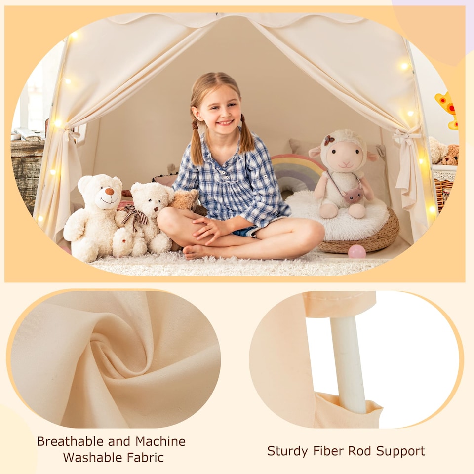 image 1 of COSTWAY Kids Play Tent Indoor & Outdoor Extra Large Playhouse Tent-Beige