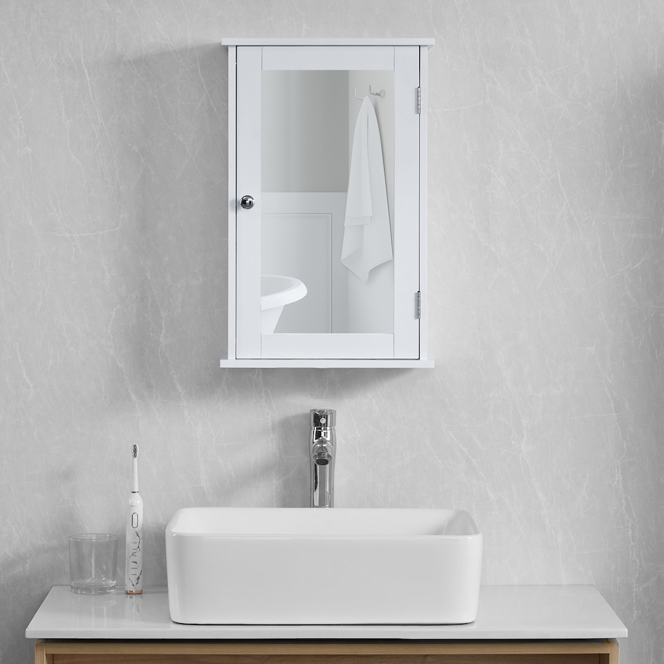 image 1 of Bath Vida Priano 1 Door Mirrored Wall Mounted Bathroom Cabinet, White | White | 1