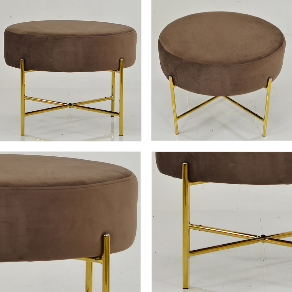 image 1 of Lakeland Furniture Avon Mocha Brown Velvet Gold Leg 1 Foot Stool