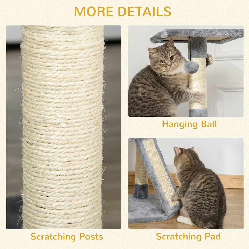 image 1 of PawHut Kitten Tower Corner Cat Tree w/Scratching Post House Ladder Toy Grey