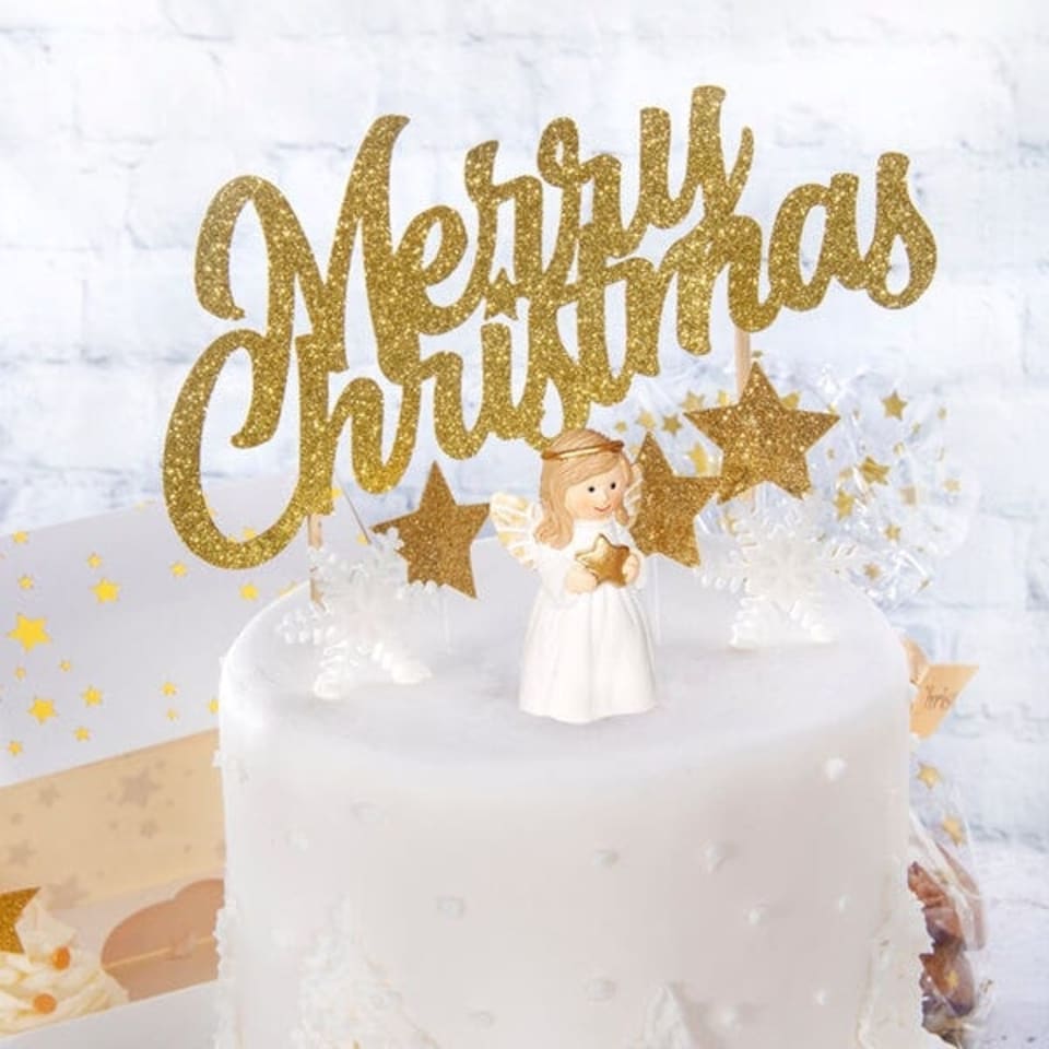 image 1 of Anniversary House Glitter Merry Christmas Cake Topper Gold