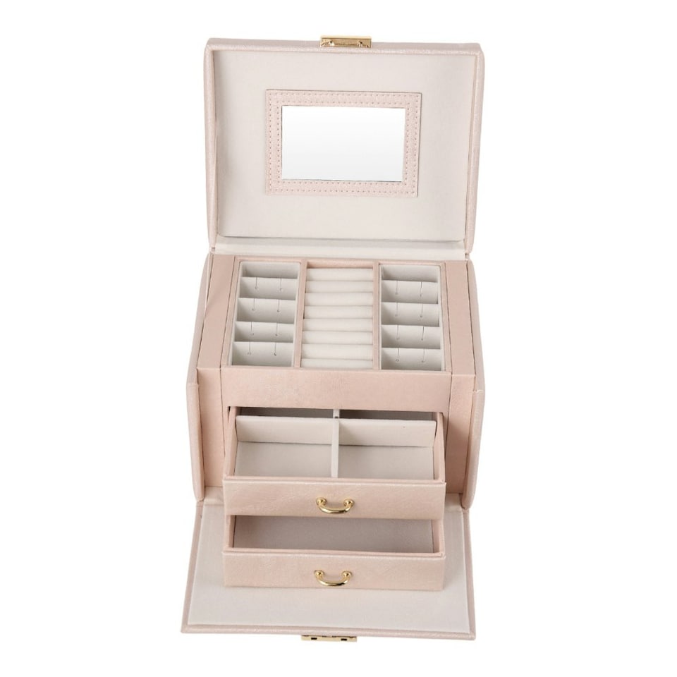 image 1 of Living and Home Multi-Function Faux Leather Jewellery Storage Box with Drawers