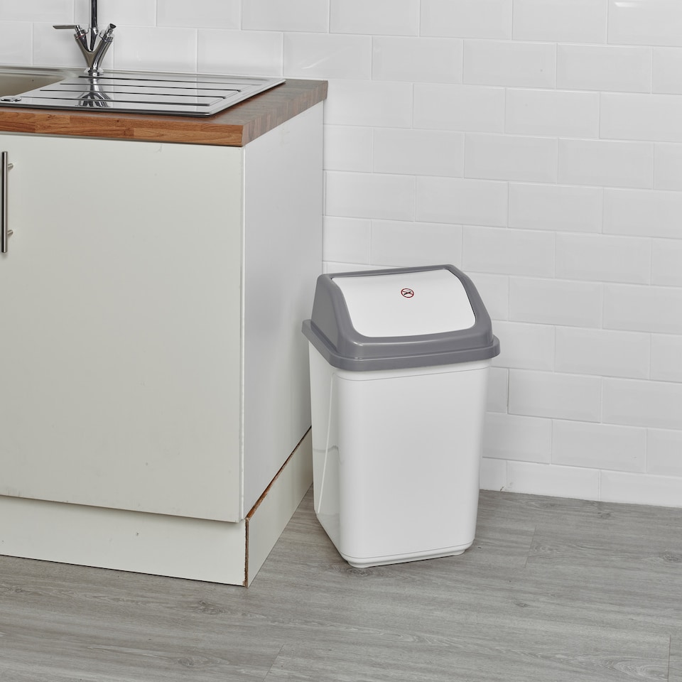 image 1 of 30L Plastic Recycling Bins with Swing Lids | White | 1