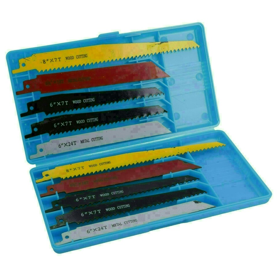 image 1 of 10pc Reciprocating Saw Blade Set Blades Wood Metal Cutting 1/2" Shank TE747