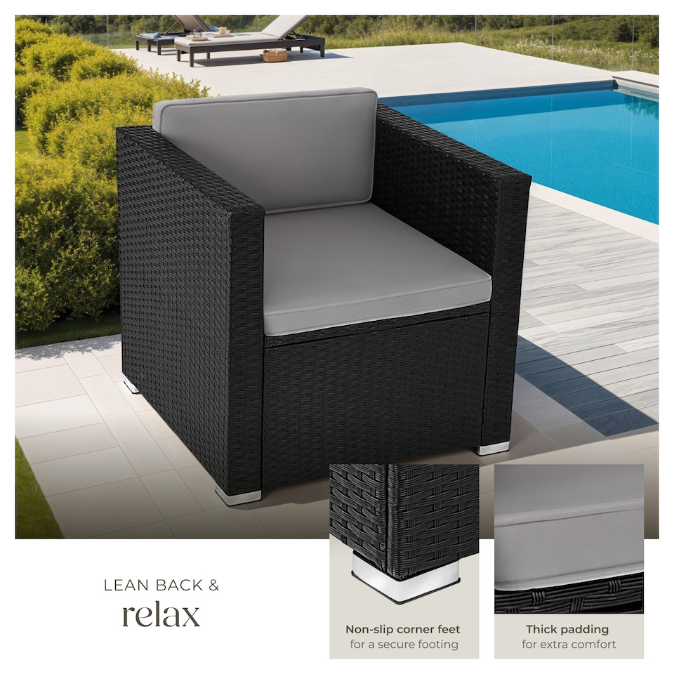 image 1 of Rattan Garden Armchair Lignano - UV-resistant, with seat and back cushions | Black | black | One Size | 1