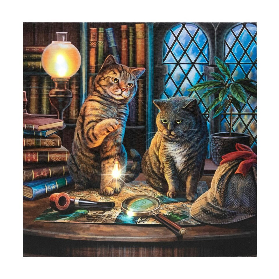 image 1 of Lisa Parker Purrlock Holmes Light Up Canvas Plaque - Multicoloured - 30cm x 30cm