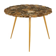 Modern Low Side Table With Agate Stone Top, Distinctive Petrified Wood Top Modern Side Table For Livingroom | Cream