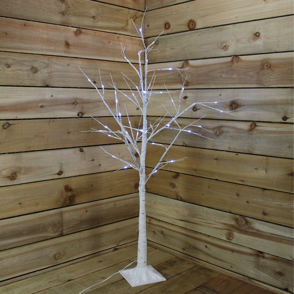 image 1 of 2.4m (8ft) Indoor Outdoor Christmas Lit Birch Tree with 136 Ice White LEDs
