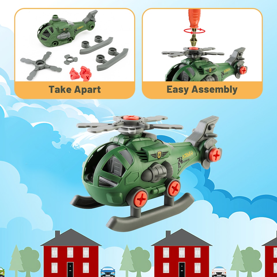 image 1 of DIY My First Wheels Set – Army Tank & Helicopter (Take-Apart & Build Kit)