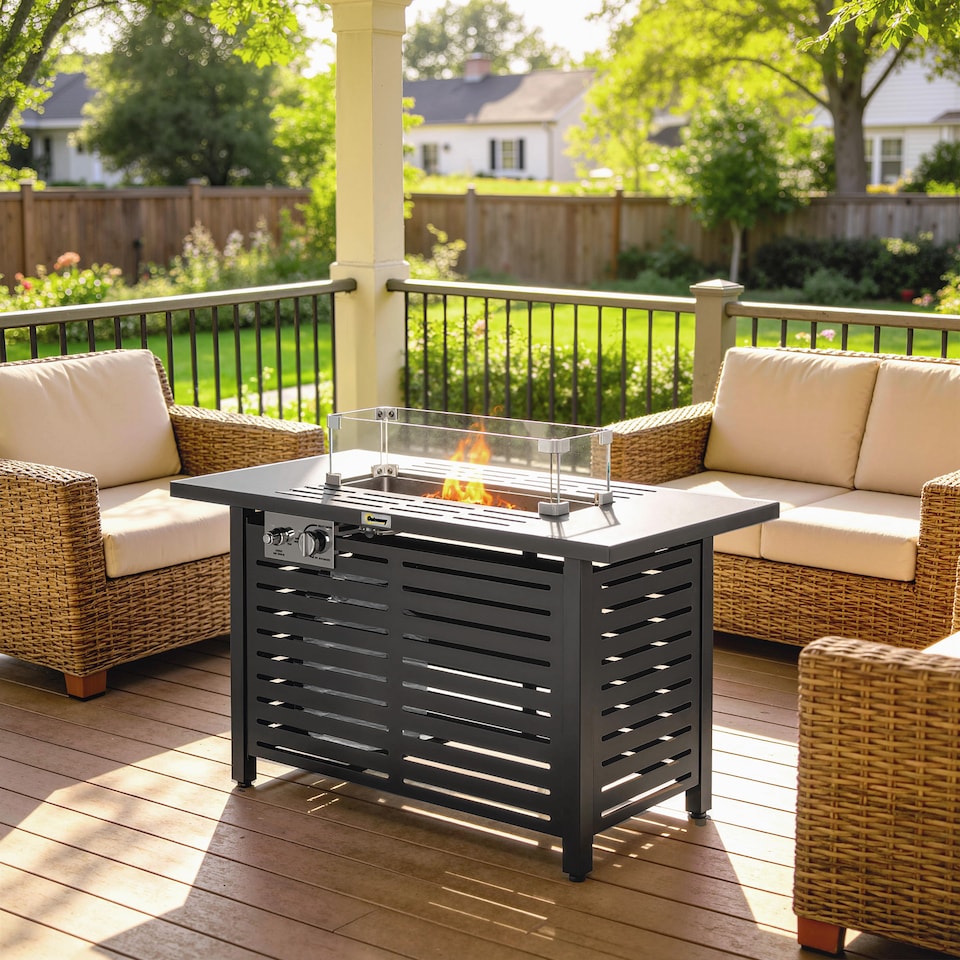 image 1 of Outsunny Steel Table W/ Rain Cover and Lid 50,000 BTU Outdoor Firepit
