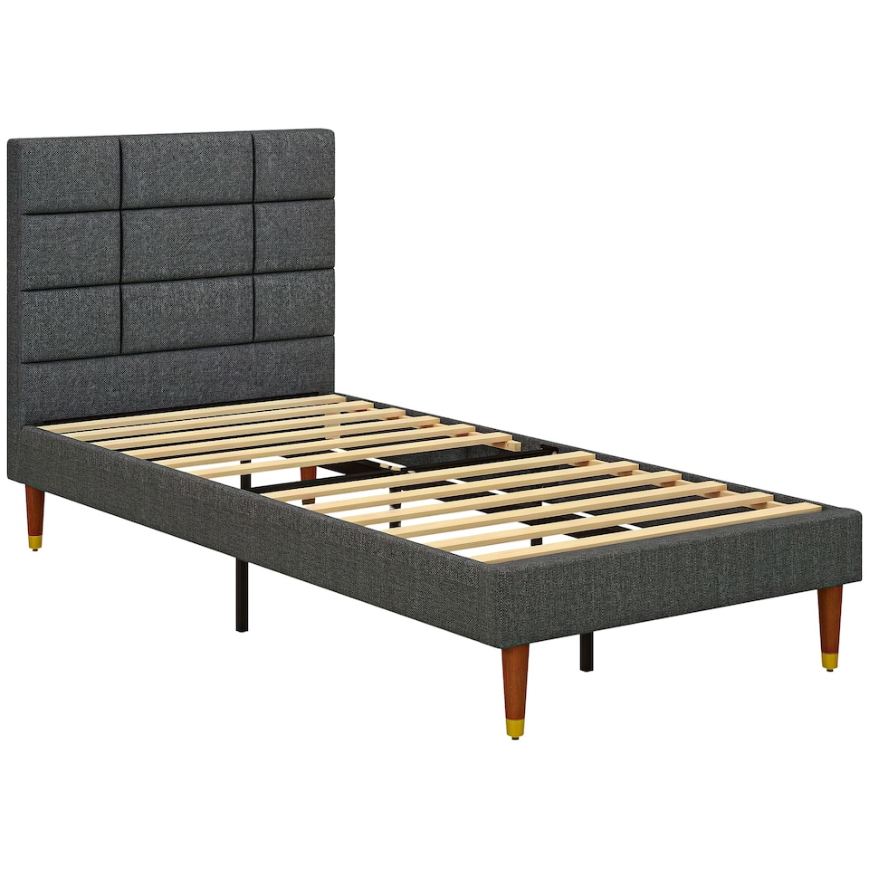 image 1 of HOMCOM 3ft Upholstered Single Bed Frame w/ Wooden Slat No Box Spring Needed