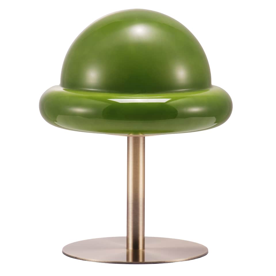 image 1 of Traditional Antique Brass Bankers Desk Lamp with Green Mushroom Glass Shade