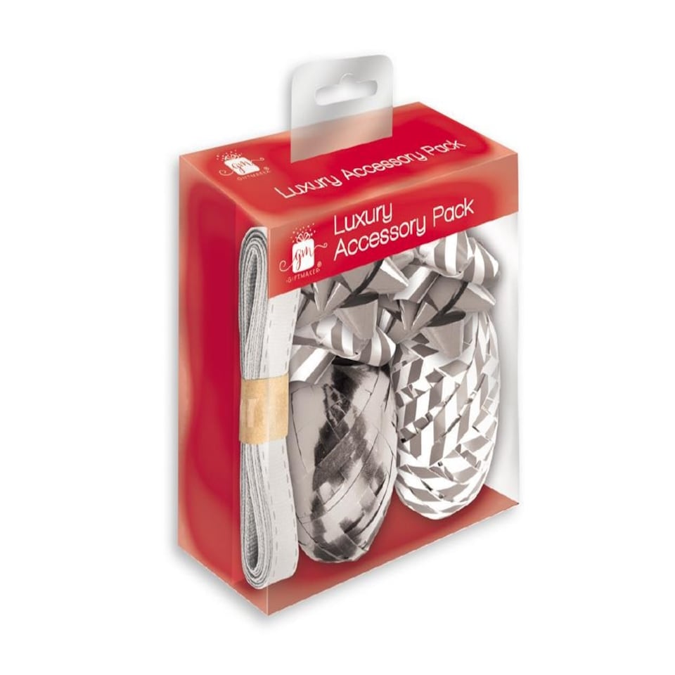 image 1 of Pack of 7 Pieces Christmas Luxury Silver and White Gift Wrap Set