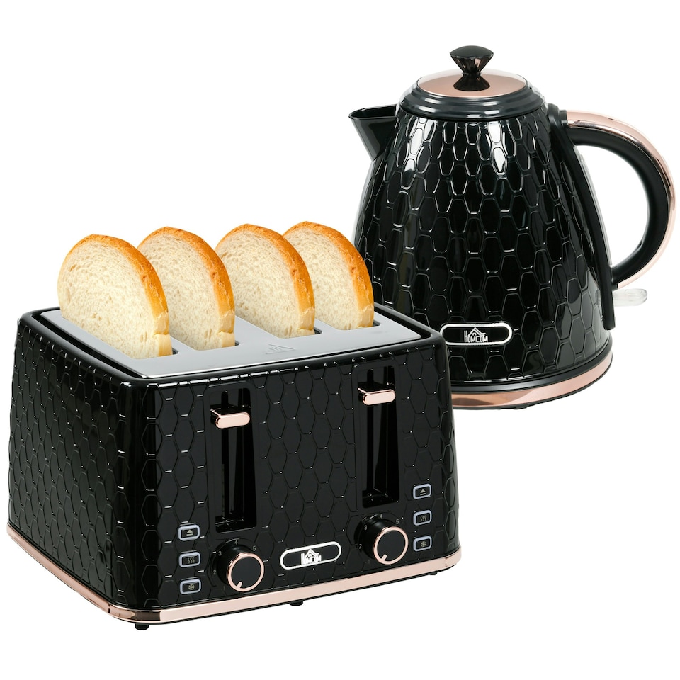 image 1 of HOMCOM 1.7L Kettle and Toaster Set with Defrost Reheat and Crumb Tray Black