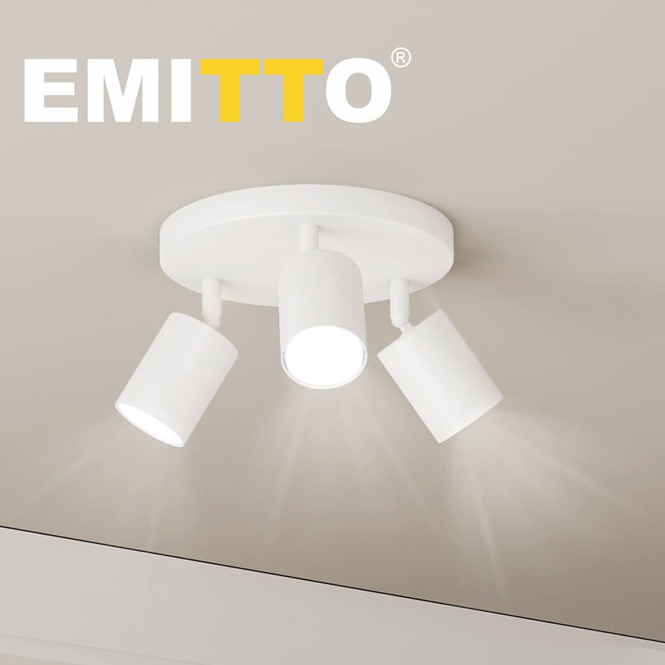 image 1 of EMITTO 3-Way Spotlight Ceiling Light Adjustable GU10 Modern White Round Base