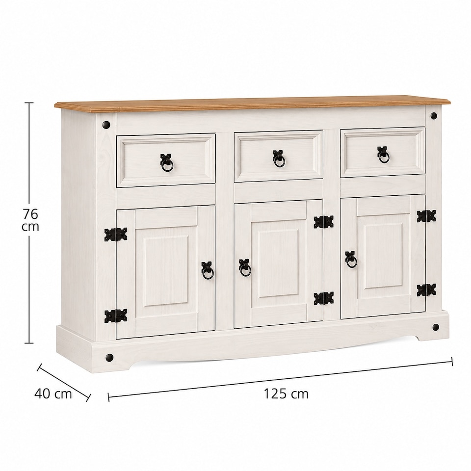 image 1 of Corona Sideboard White 3 Door 3 Drawer Mexican Solid Pine Wood