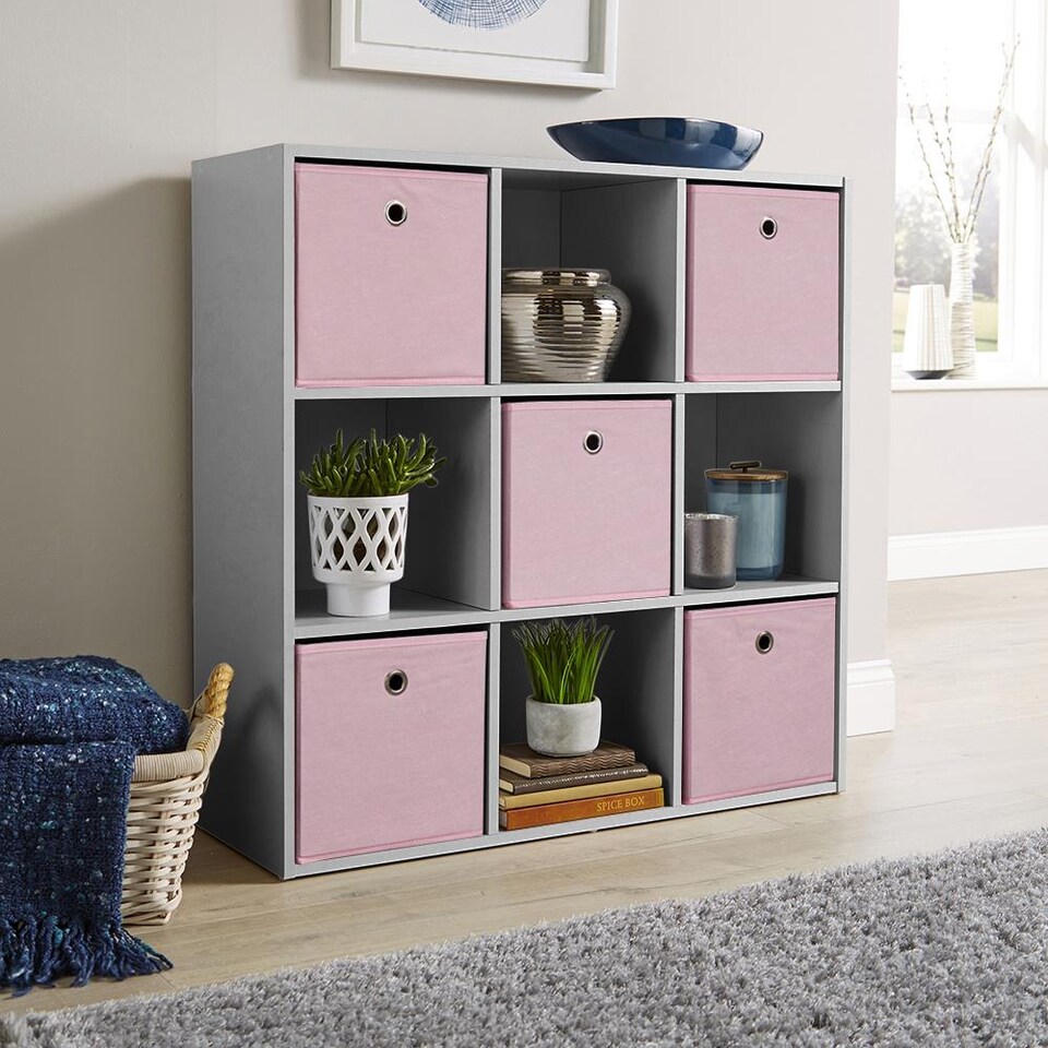 image 1 of Storage Cube 9 Shelf Bookcase Wooden Display Unit Organiser | Grey