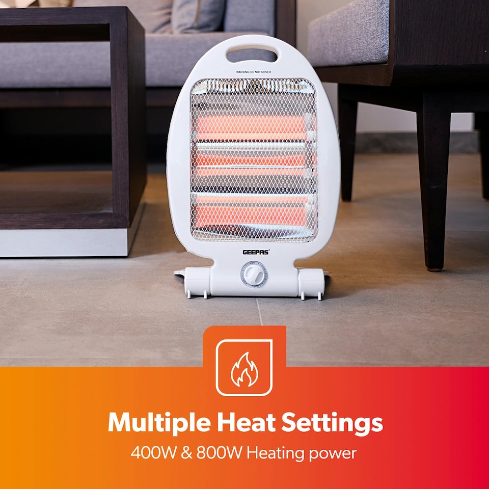 image 1 of GEEPAS 800W Quartz Halogen Heater, White