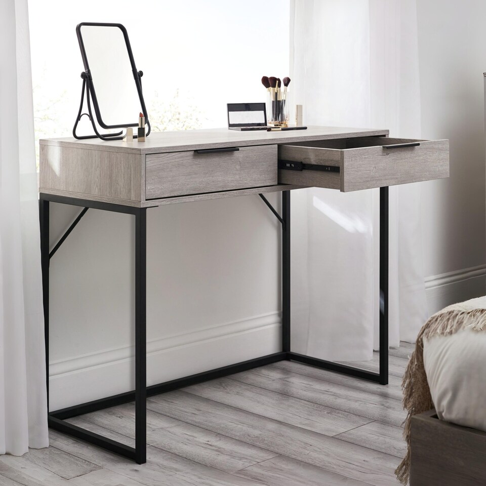 image 1 of Bali 2 Drawer Desk/Dressing Table - Grey Oak Effect