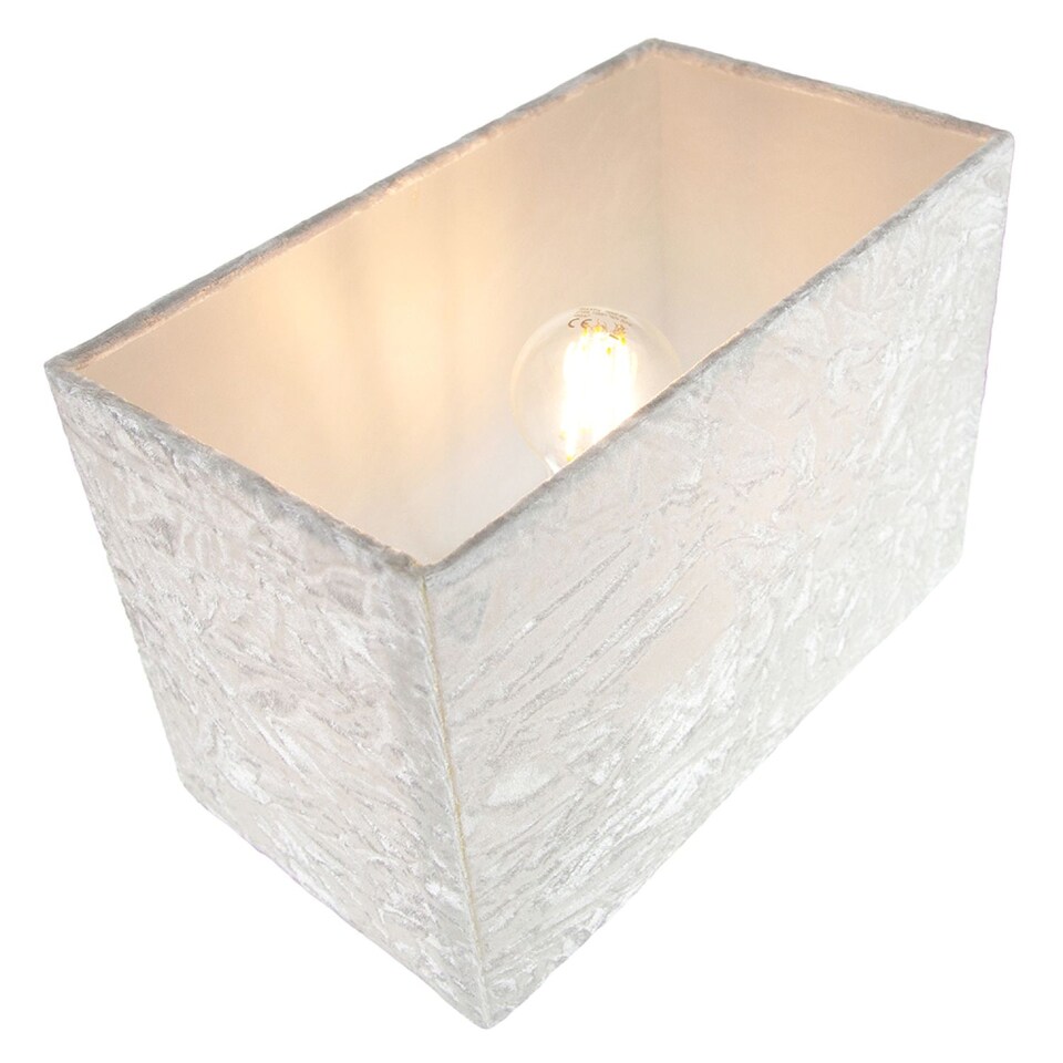 image 1 of Contemporary Designer Arctic White Crushed Velvet Fabric Rectangular Lamp Shade | White | White | 1