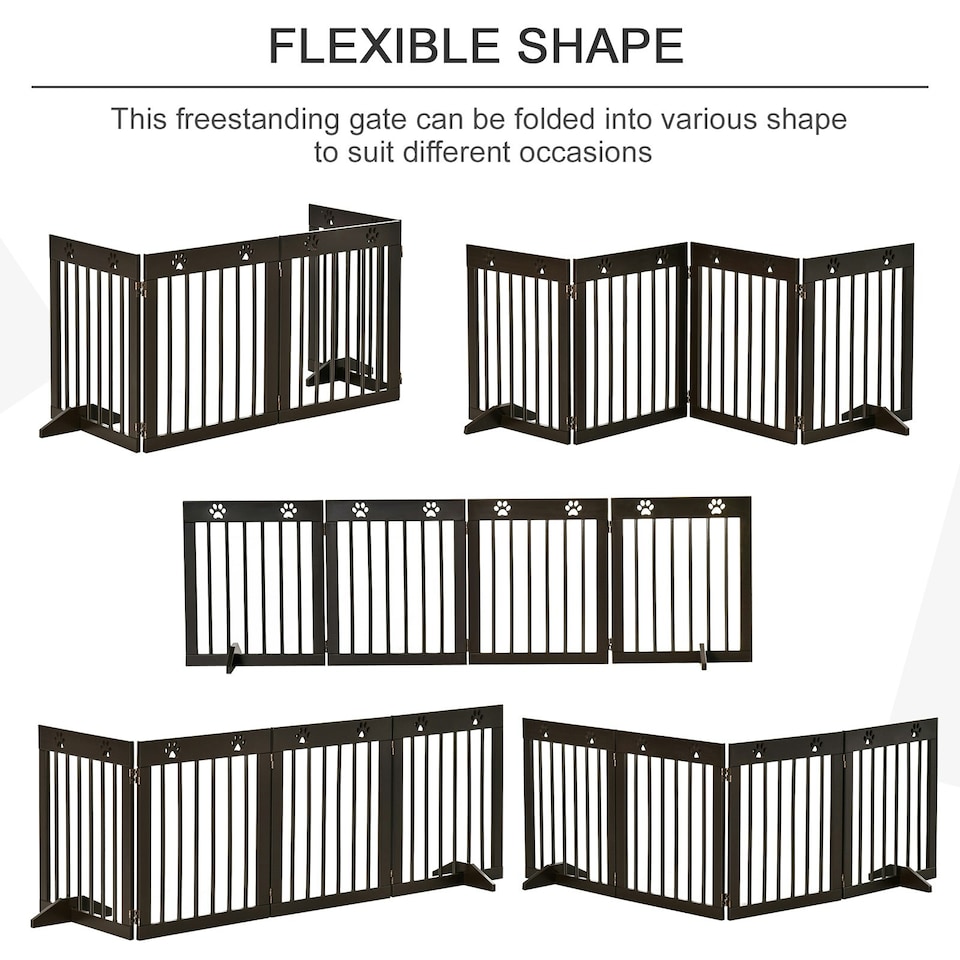 image 1 of PawHut Pet Gate 4 Panel Wooden Dog Barrier Folding Fence w/ Support Feet