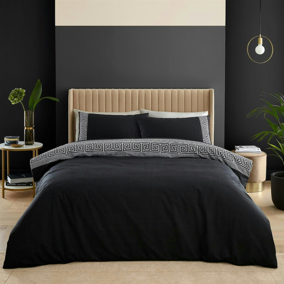 image 1 of Catherine Lansfield Artemis Greek Key Duvet Cover Set - Black Black | King