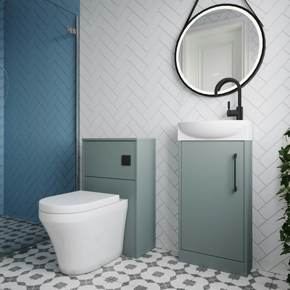 image 1 of Cloakroom Suite - Left Hand 440mm Vanity, WC Unit, Toilet and Tap - Grey/Black Grey
