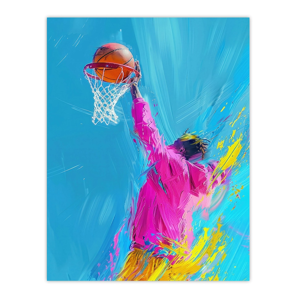 image 1 of Abstract Slam Dunk Shot Basketball Player Black Framed Wall Art Print A4