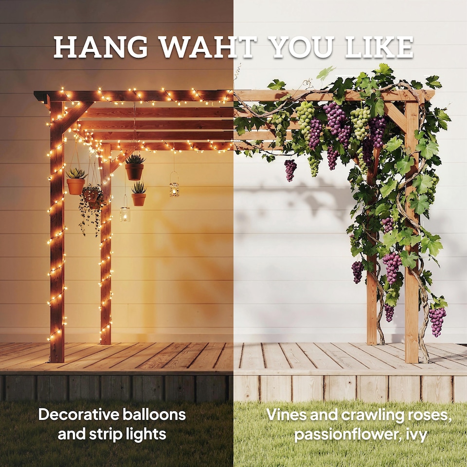 image 1 of Outsunny 3x3 m Garden Wooden Pergola Gazebo Grape Trellis, Maple Wood-effect | Brown | Maple wood-effect