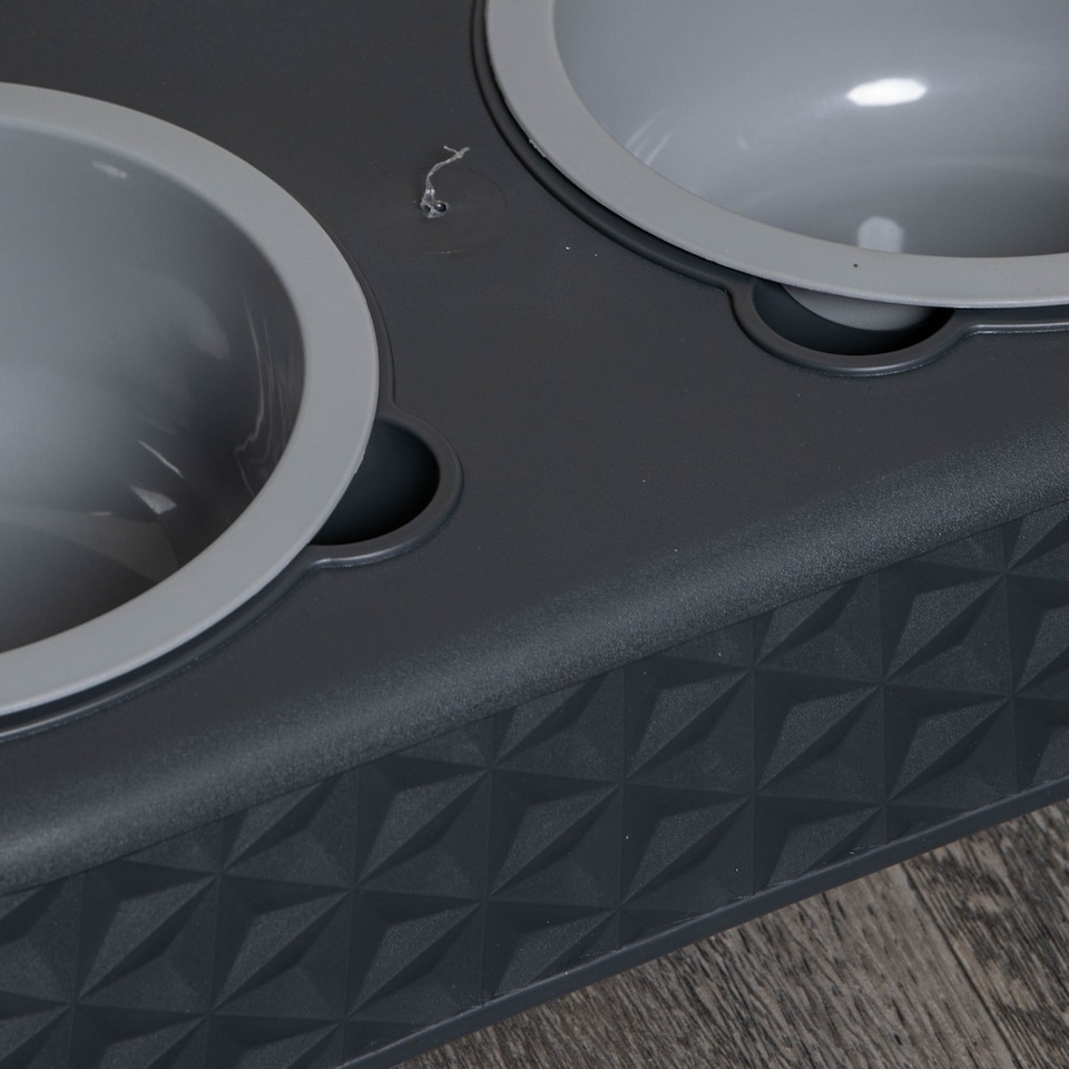 image 1 of 16cm x 9cm Grey Plastic Raised Double Pet Bowl Feeding Station with Stand