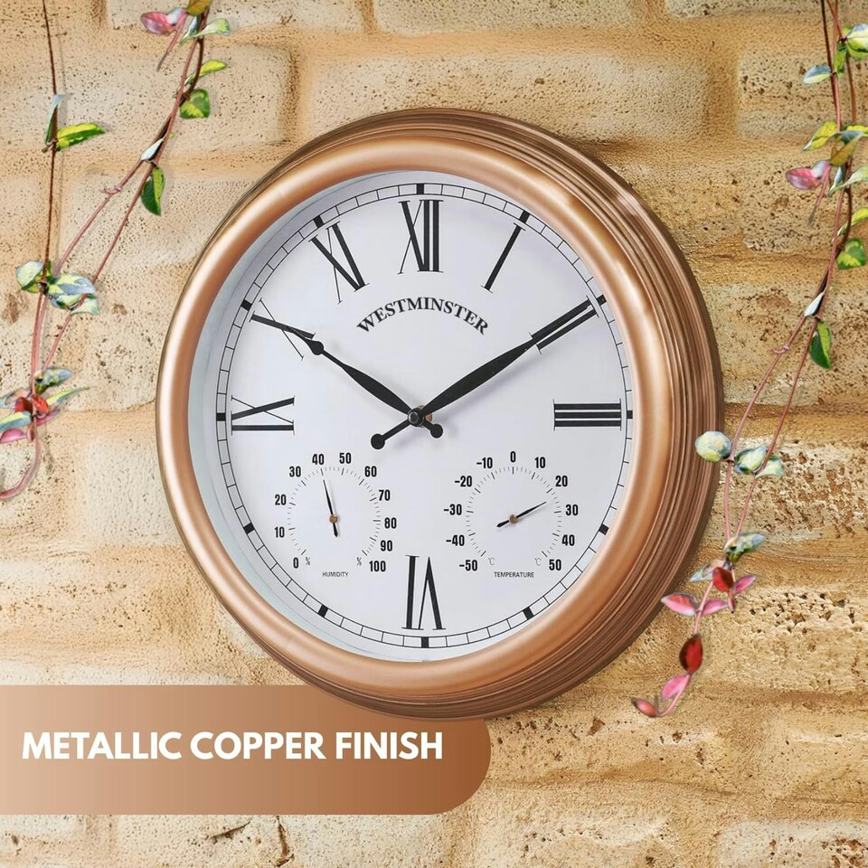 image 1 of Marco Paul 38cm Gold Wall Clock and Thermometer Gold
