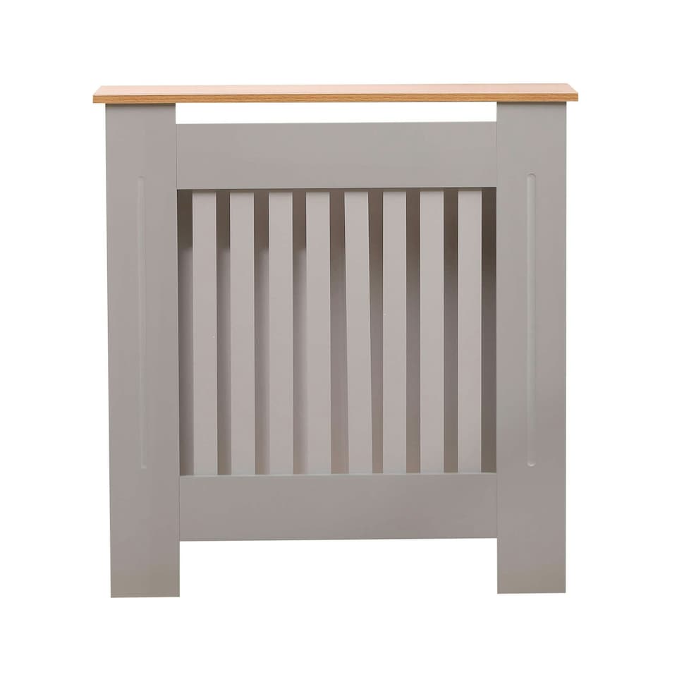 image 1 of Oypla Small Grey Wooden Slatted Grill Radiator Cover MDF Cabinet