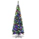 image 2 of Pre-Lit Artificial Slim Christmas Green Pencil Tree Multicolour LEDs Pointed Tips with Metal Stand | Green | Green