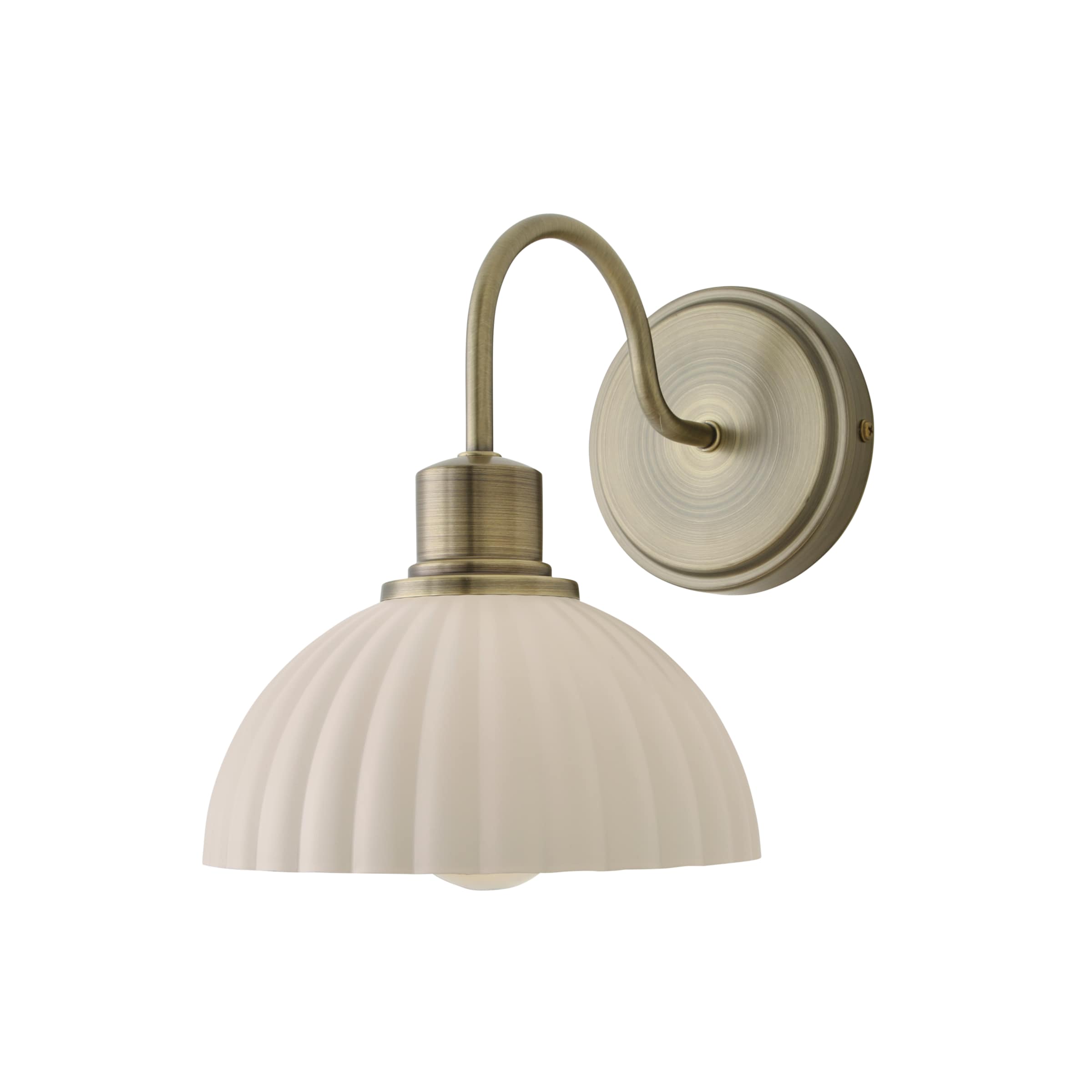 ValueLights Bourton Cream Ribbed Dome Wall Light with Bulb in Gold