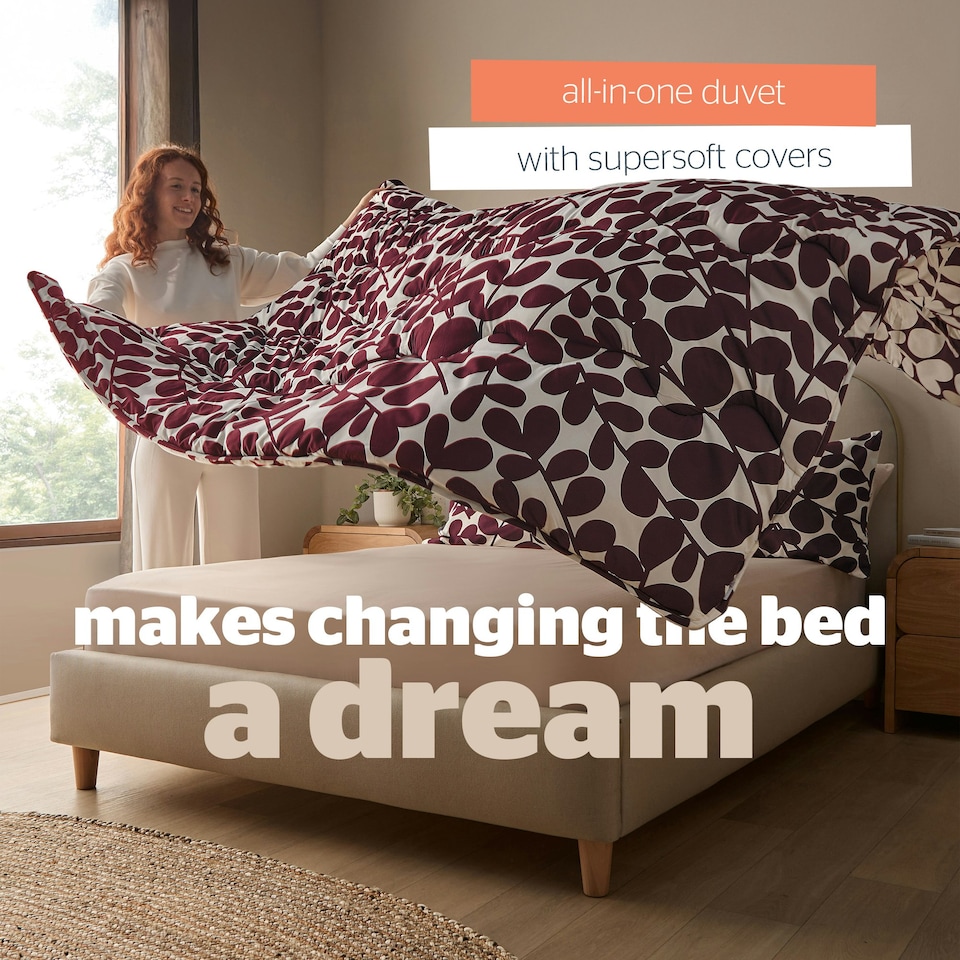 image 1 of Silentnight Coverless 10.5 Tog Duvet and Pillowcase Set, Leaf Print | Purple | Single