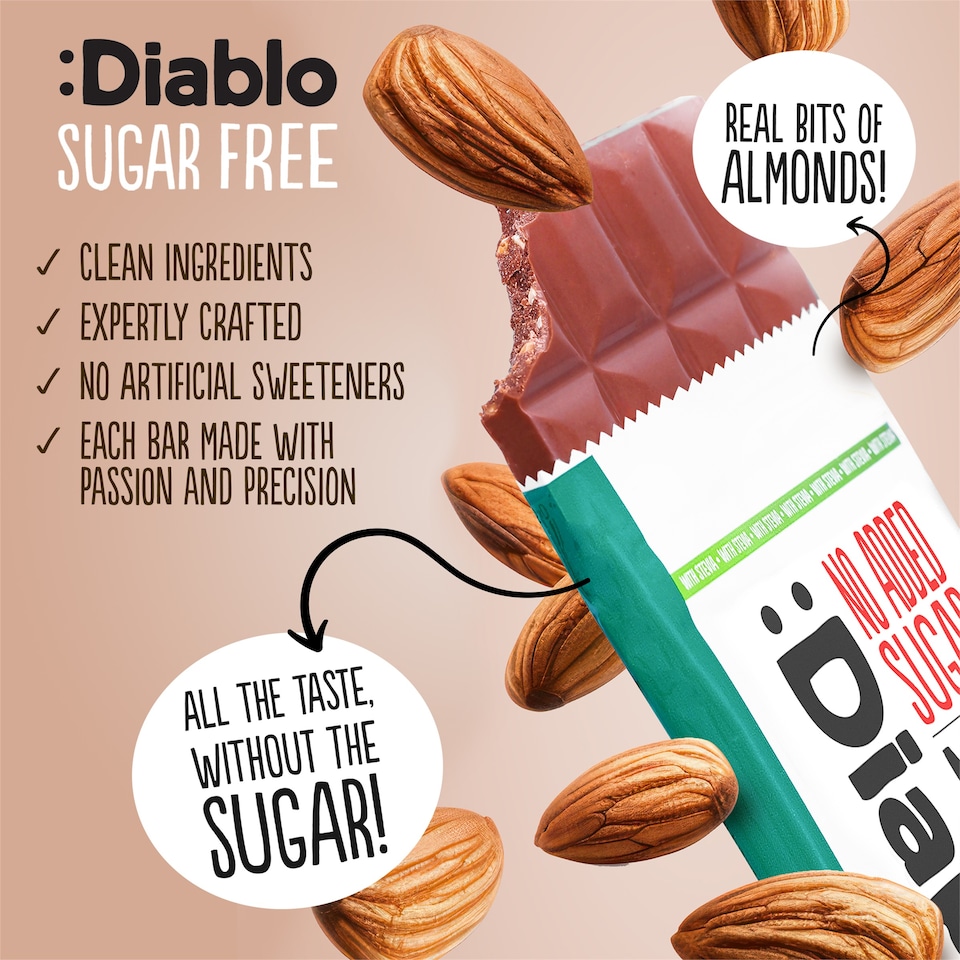 image 1 of Diablo No Added Sugar Milk Chocolate with Almonds 75g