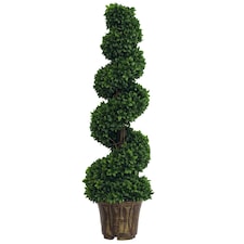 Outsunny 2 Pack Artificial Boxwood Spiral Tree Decorative Plant w/ Pot