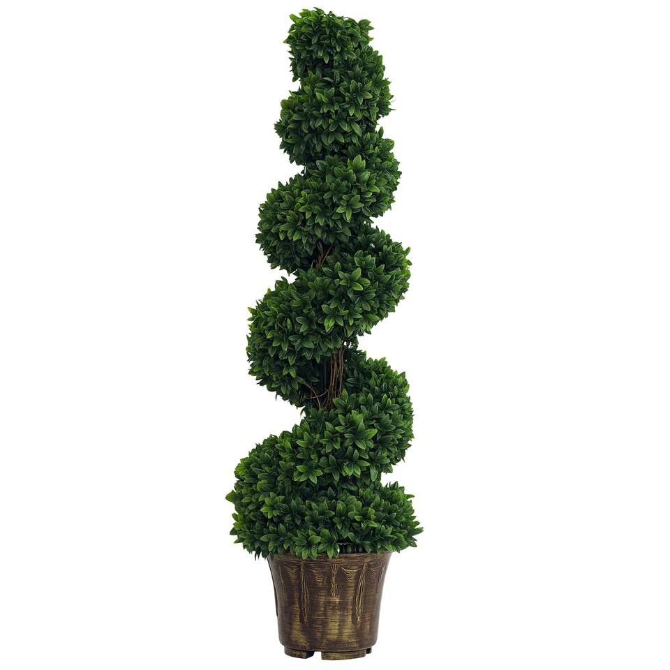 image 1 of Outsunny 2 Pack Artificial Boxwood Spiral Tree Decorative Plant w/ Pot