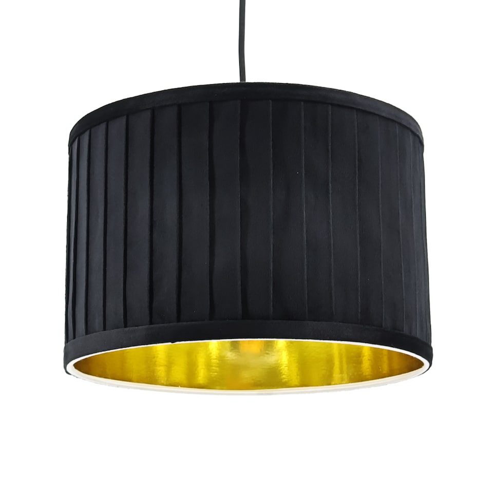 image 1 of Set of 2 Sundance - Black Pleated 30cm Lamp Shades with Gold Inner | Black | Black velvet with gold cardboard inner detail | 2